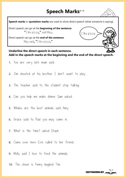 speech marks worksheet