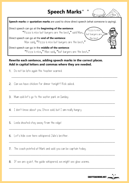 speech marks and punctuation worksheets