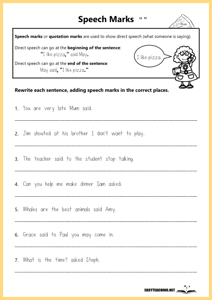worksheet on speech marks for grade 2