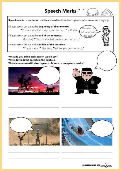 speech marks worksheet for class 4