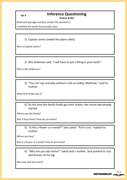 inferencing worksheet, reading strategy
