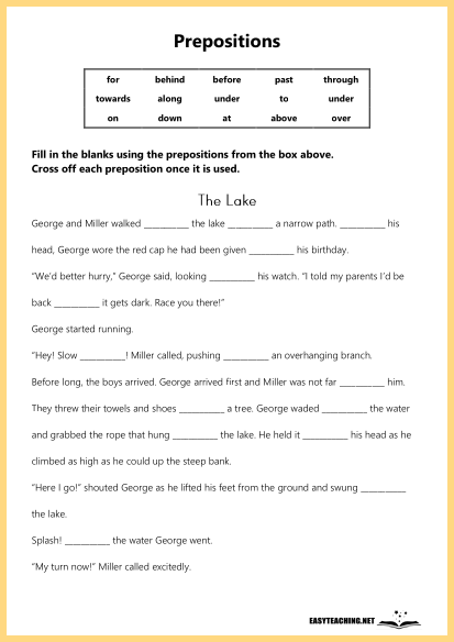 elementary prepositions worksheet pdf