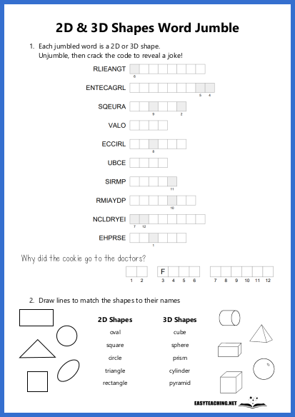 2-D vs 3-D Shape Worksheets