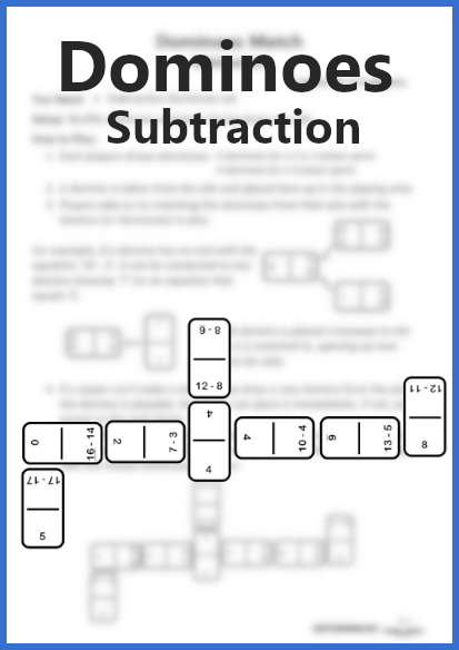 dominoes subtraction game printable