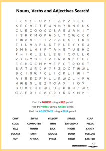 Nouns, Verbs & Adjectives Word Search